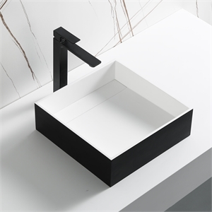 Pemberly Row Black Matte 14&quot Square Solid Surface Resin Sink
