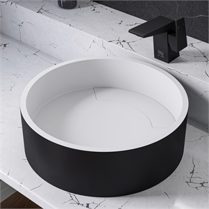 Pemberly Row Contemporary Black Matte 15&quot Round Solid Surface Resin Sink