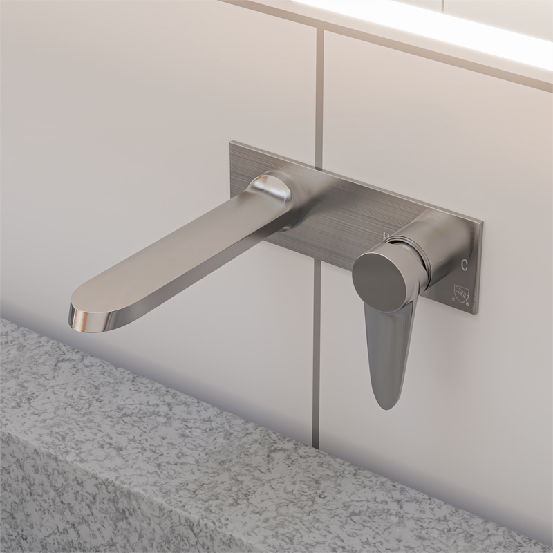 Pemberly Row Brushed Nickel Wall Mounted Modern Bathroom Faucet
