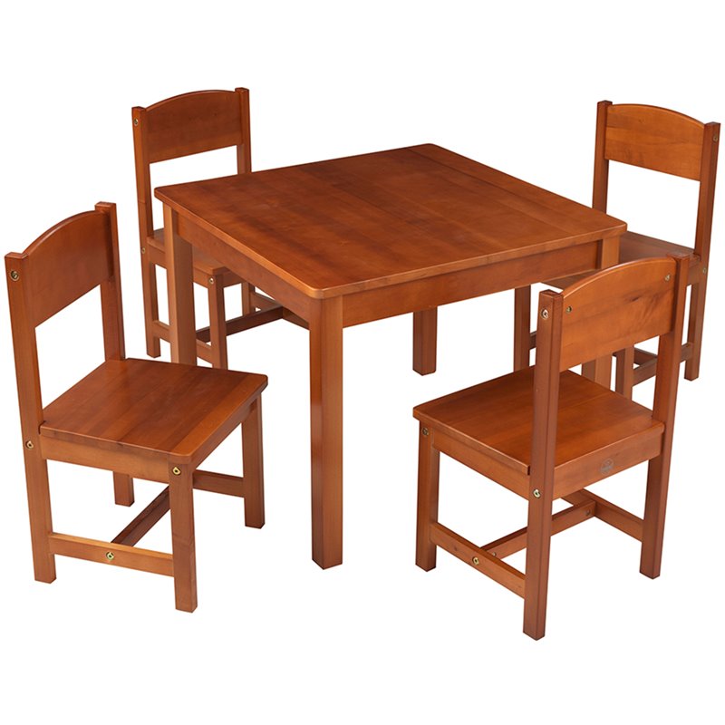 Pemberly Row Modern 5 Piece Solid Wood Table and Chair Set in Pecan
