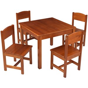 Pemberly Row Modern 5 Piece Solid Wood Table and Chair Set in Pecan