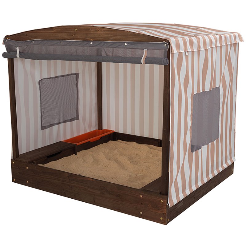 Pemberly Row Stainless Steel Cabana Sandbox in Espresso and Beige