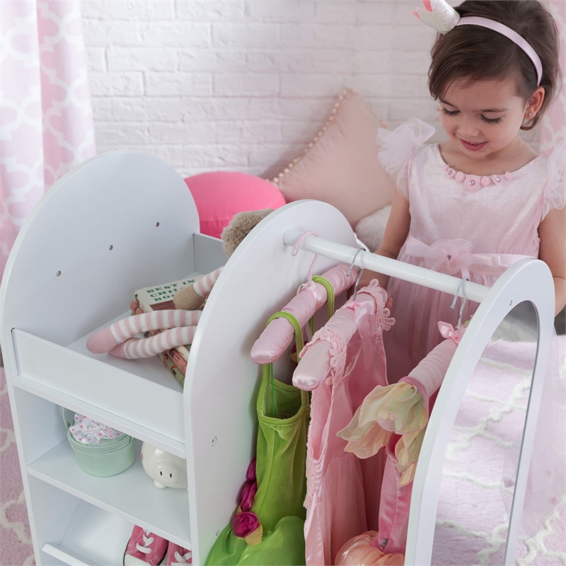 Pemberly Row Contemporary Wood Dress Up Station in Pink Finish