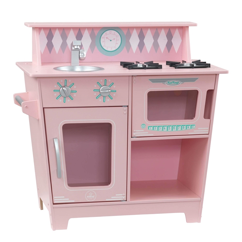 Pemberly Row Contemporary Wood Classic Play Kitchen in Pink Finish