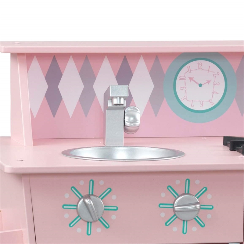 Pemberly Row Contemporary Wood Classic Play Kitchen in Pink Finish