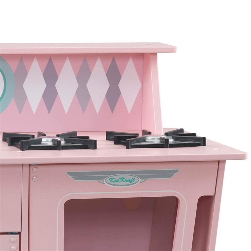 Pemberly Row Contemporary Wood Classic Play Kitchen in Pink Finish