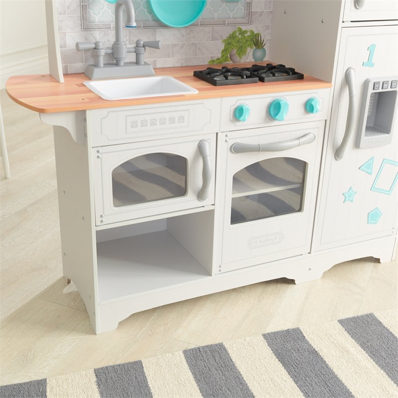 Pemberly Row 6 Piece Countryside Play Kitchen in White and Teal