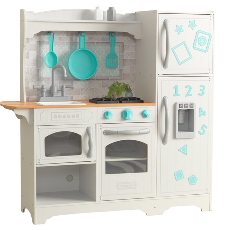 Pemberly Row 6 Piece Countryside Play Kitchen in White and Teal