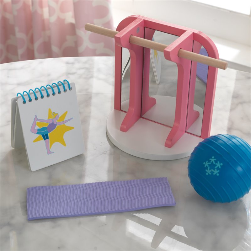 Pemberly Row 8 Piece Wooden Plastic Home Gym Dollhouse Accessory Pack