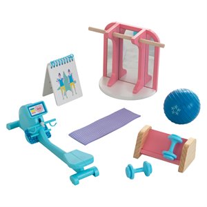 Pemberly Row 8 Piece Wooden Plastic Home Gym Dollhouse Accessory Pack