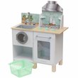 Pemberly Row Whisk & Wash Wooden Plastic Play Kitchen and Laundry in White