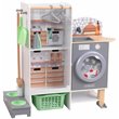Pemberly Row 2 in 1 Wooden Plastic Play Kitchen and Laundry in Gray and White