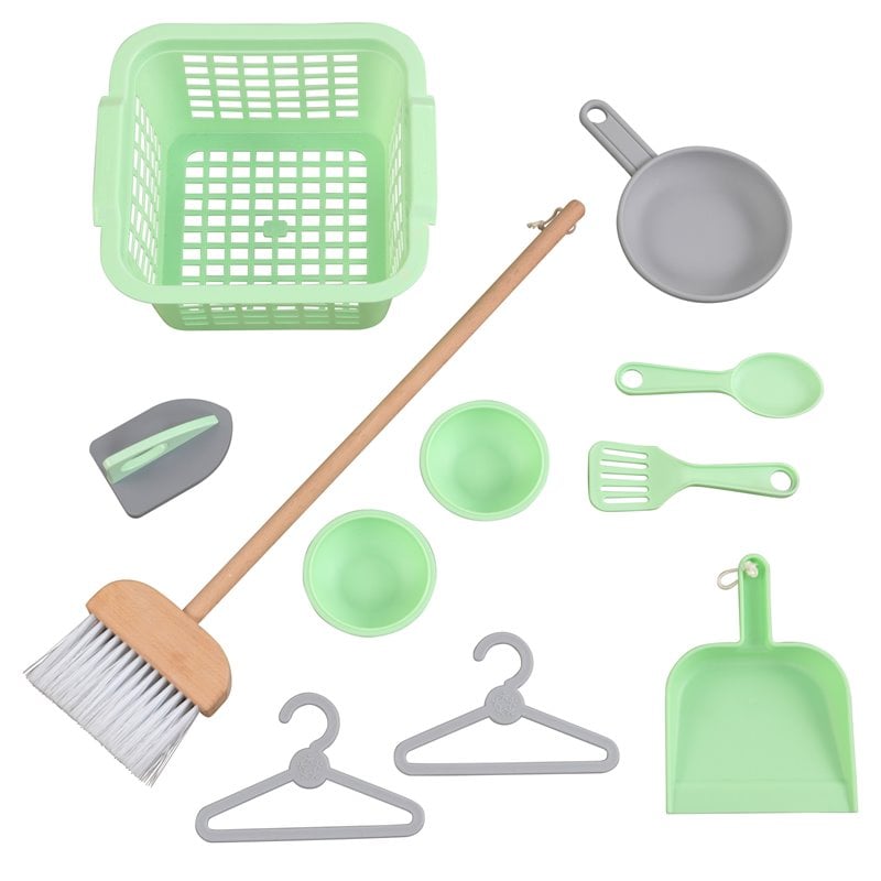 Pemberly Row 2 in 1 Wooden Plastic Play Kitchen and Laundry in Gray and White