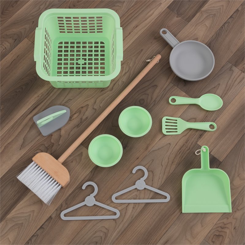 Pemberly Row 2 in 1 Wooden Plastic Play Kitchen and Laundry in Gray and White
