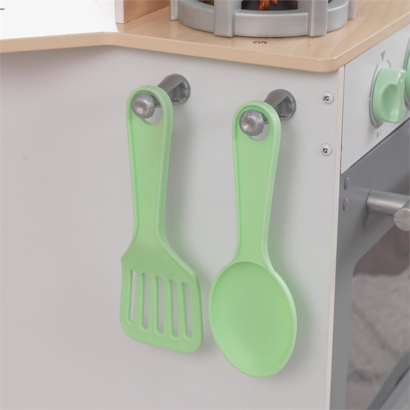 Pemberly Row 2 in 1 Wooden Plastic Play Kitchen and Laundry in Gray and White