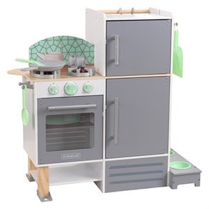Pemberly Row 2 in 1 Wooden Plastic Play Kitchen and Laundry in Gray and White