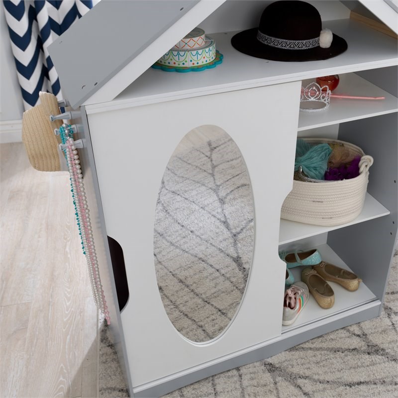Pemberly Row 2 Piece Dress Up Wooden Armoire and Vanity in White and Gray