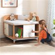Pemberly Row Mid-Century Wooden Corner Reading Nook with Quilted Cushion
