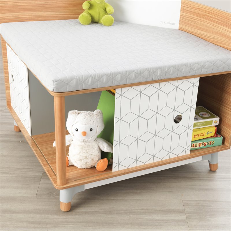 Pemberly Row Mid-Century Wooden Corner Reading Nook with Quilted Cushion