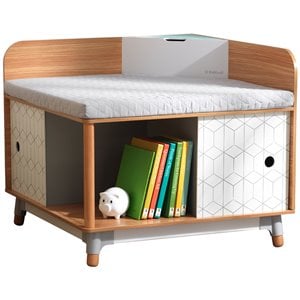 Pemberly Row Mid-Century Wooden Corner Reading Nook with Quilted Cushion