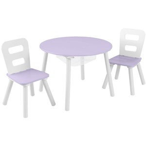 Pemberly Row 3 Piece 23.5&quot Round Wooden Storage Activity Table Set in Lavender