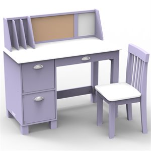 Pemberly Row Wooden Study Desk with Chair With Bulletin Board in Lavender