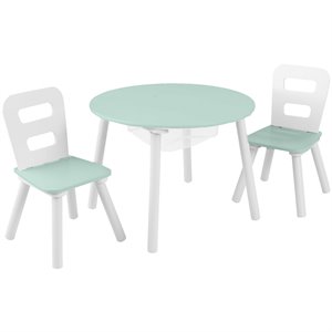 Pemberly Row 3 Piece 23.5&quot Round Wooden Storage Activity Table Set in Mint