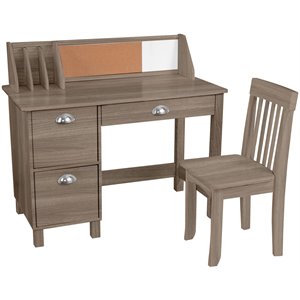 Pemberly Row Wooden Study Desk with Chair With Bulletin Board in Brown