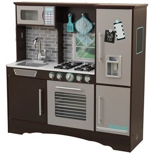 Pemberly Row Wooden Plastic Culinary Play Kitchen in Espresso