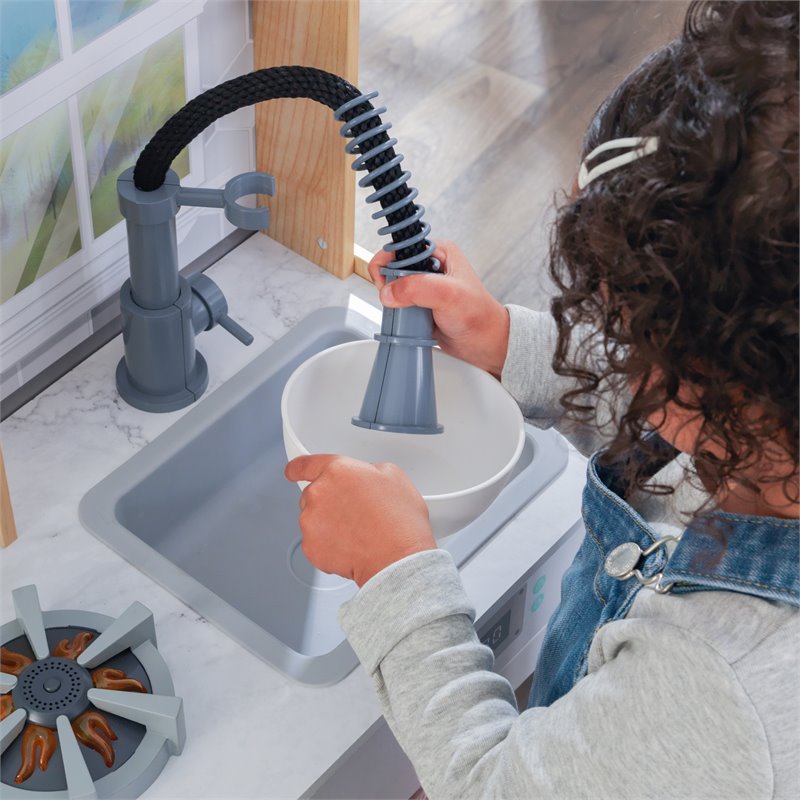 Pemberly Row Let's Cook Wooden Plastic Play Kitchen in Natural