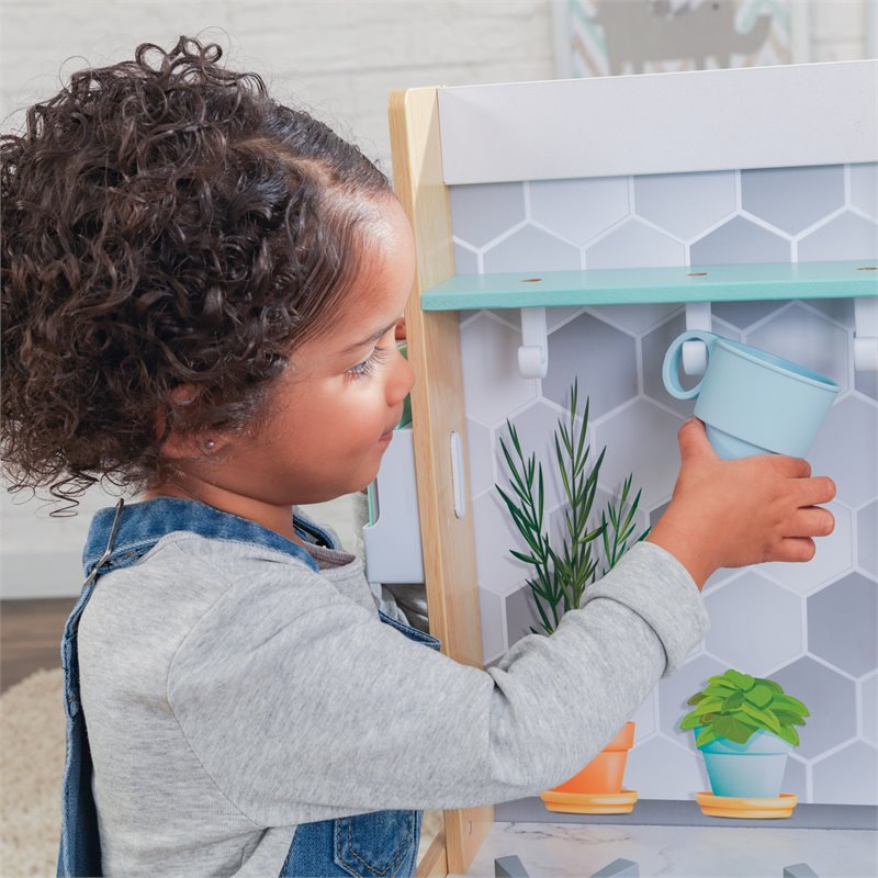 Pemberly Row Let's Cook Wooden Plastic Play Kitchen in Natural
