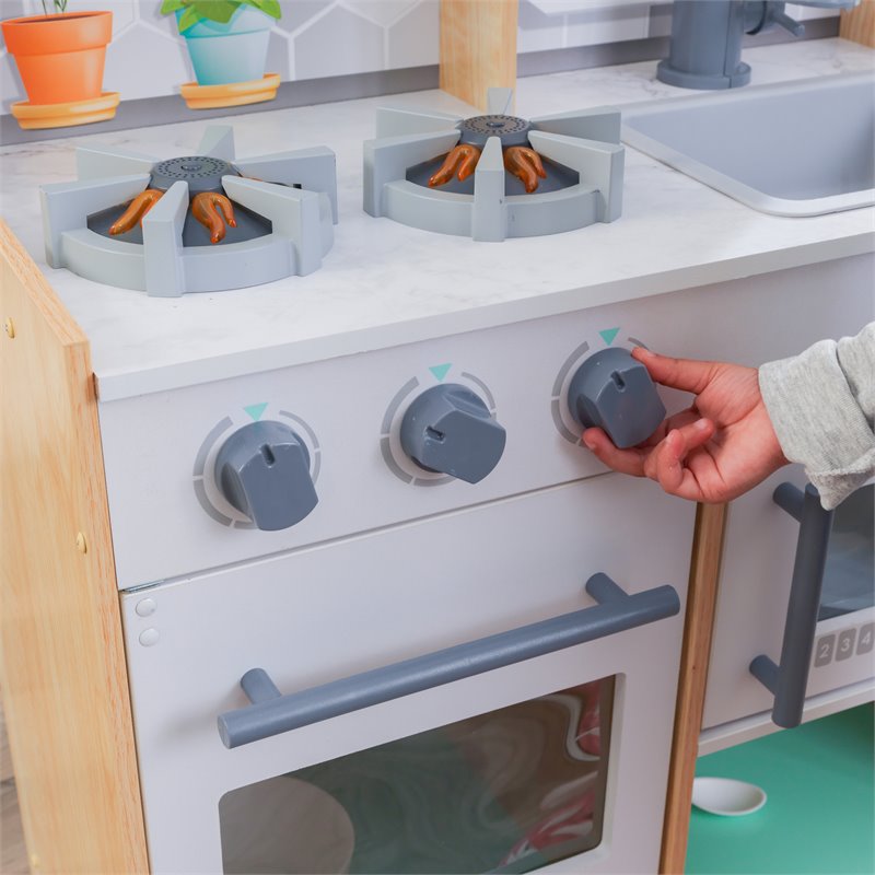 Pemberly Row Let's Cook Wooden Plastic Play Kitchen in Natural