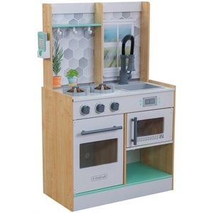 Pemberly Row Let's Cook Wooden Plastic Play Kitchen in Natural
