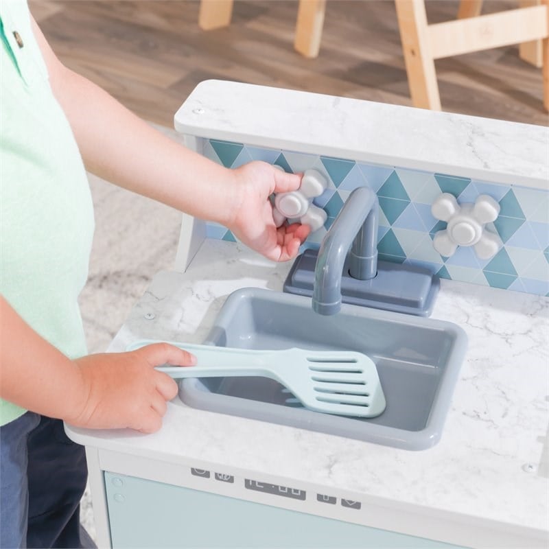 Pemberly Row Play & Put Away Wooden Plastic Play Kitchen in White
