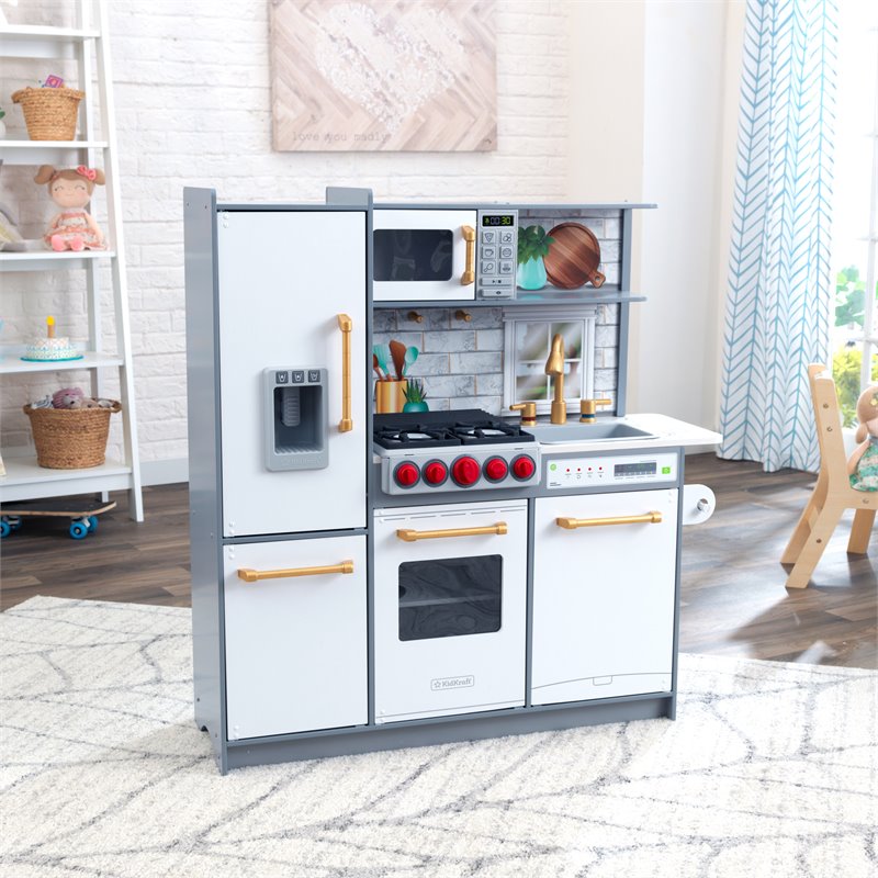 Pemberly Row Uptown Elite Wooden Plastic Play Kitchen with Easy Assembly