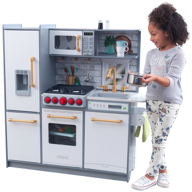 Pemberly Row Uptown Elite Wooden Plastic Play Kitchen with Easy Assembly