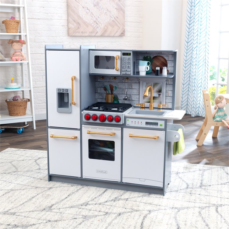 Pemberly Row Uptown Elite Wooden Plastic Play Kitchen with Easy Assembly