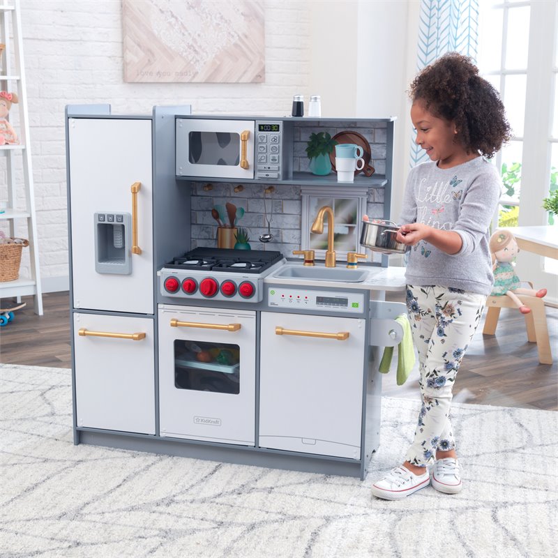 Pemberly Row Uptown Elite Wooden Plastic Play Kitchen with Easy Assembly
