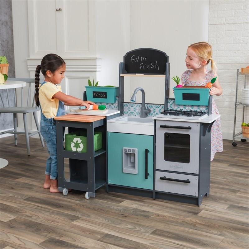 Pemberly Row Garden Gourmet 13 Piece Play Kitchen with Easy Assembly