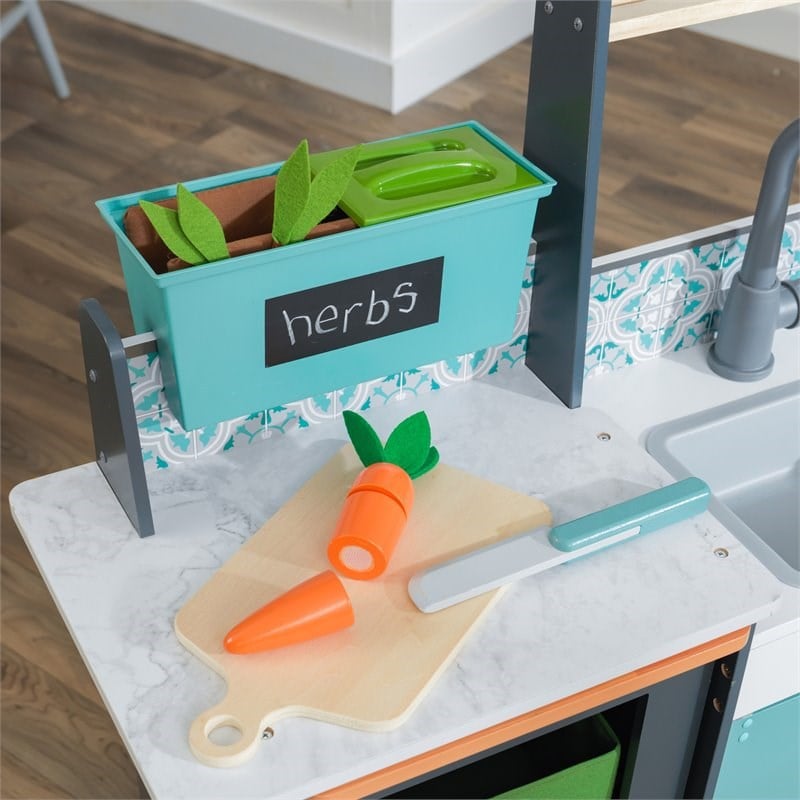 Pemberly Row Garden Gourmet 13 Piece Play Kitchen with Easy Assembly