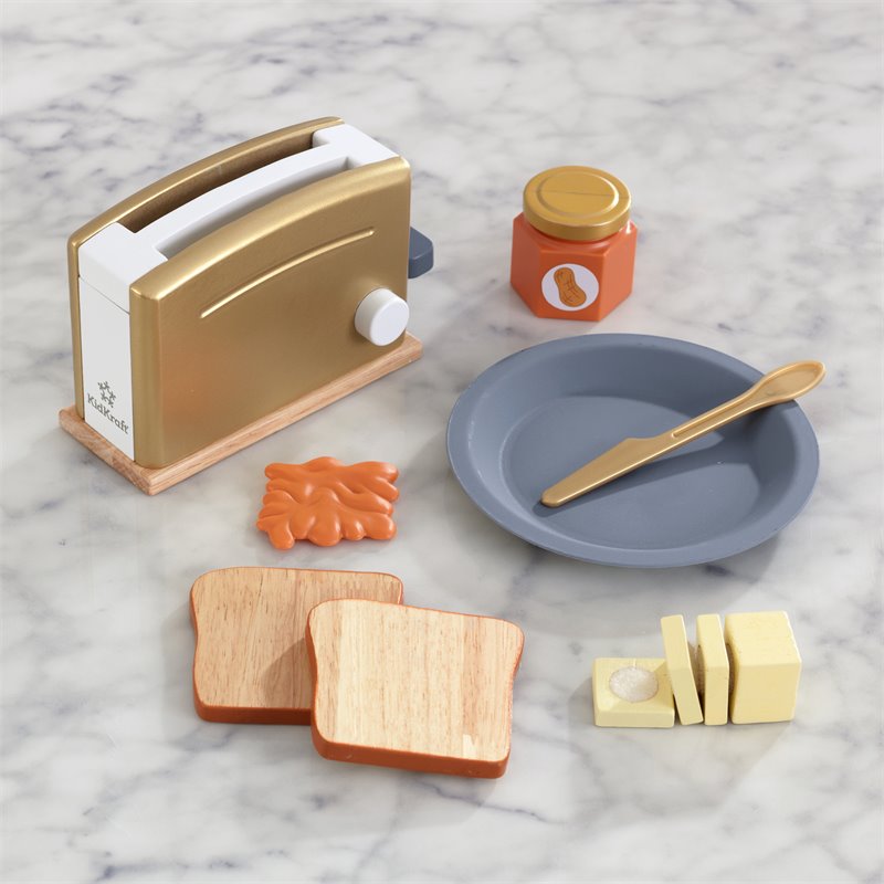 Pemberly Row Modern 11 Piece Solid Wood Plastic Toaster Play Set