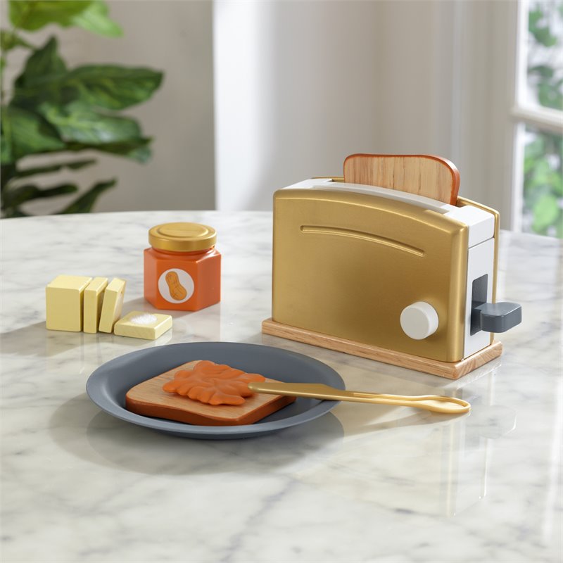 Pemberly Row Modern 11 Piece Solid Wood Plastic Toaster Play Set