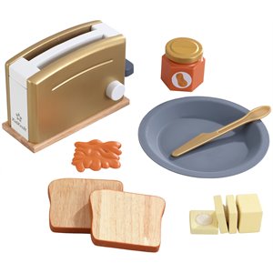 Pemberly Row Modern 11 Piece Solid Wood Plastic Toaster Play Set