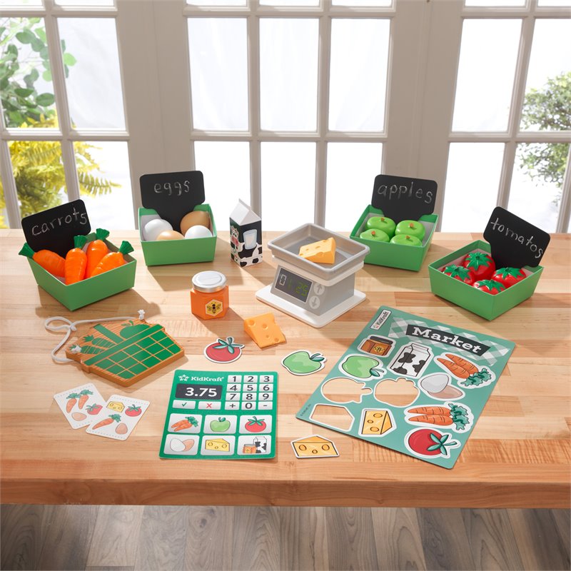 Pemberly Row 34 Piece Wooden Plastic Farmer's Market Play Pack