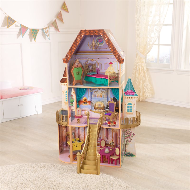 Pemberly Row Modern Wood 13 Piece Princess Belle Enchanted Dollhouse