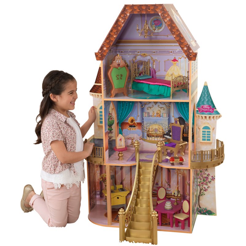 Pemberly Row Modern Wood 13 Piece Princess Belle Enchanted Dollhouse