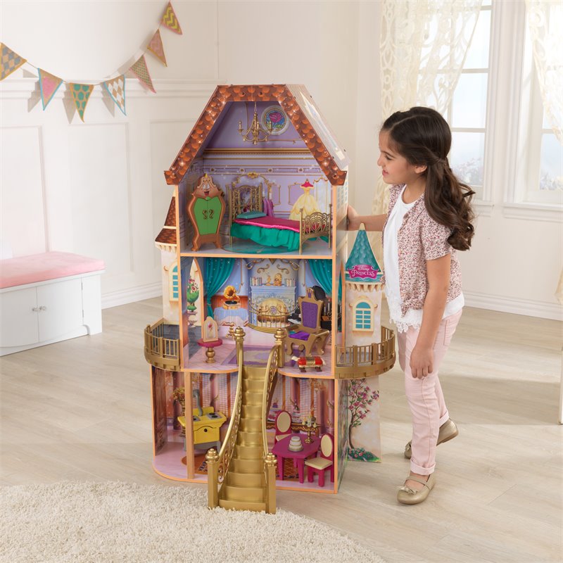 Pemberly Row Modern Wood 13 Piece Princess Belle Enchanted Dollhouse