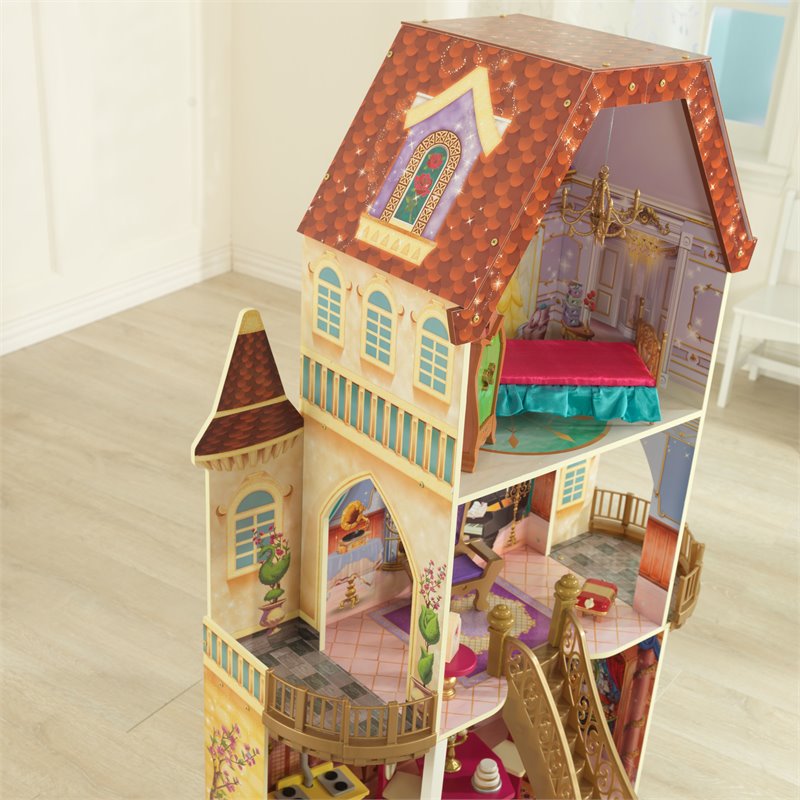 Pemberly Row Modern Wood 13 Piece Princess Belle Enchanted Dollhouse