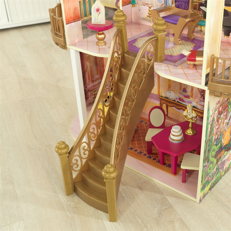 Pemberly Row Modern Wood 13 Piece Princess Belle Enchanted Dollhouse
