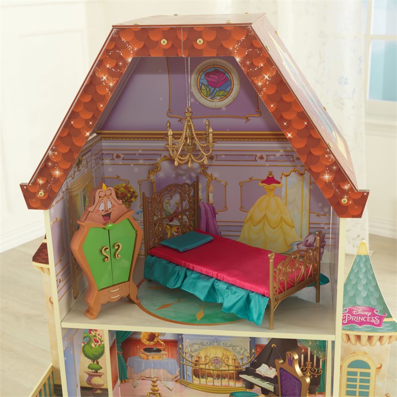 Pemberly Row Modern Wood 13 Piece Princess Belle Enchanted Dollhouse